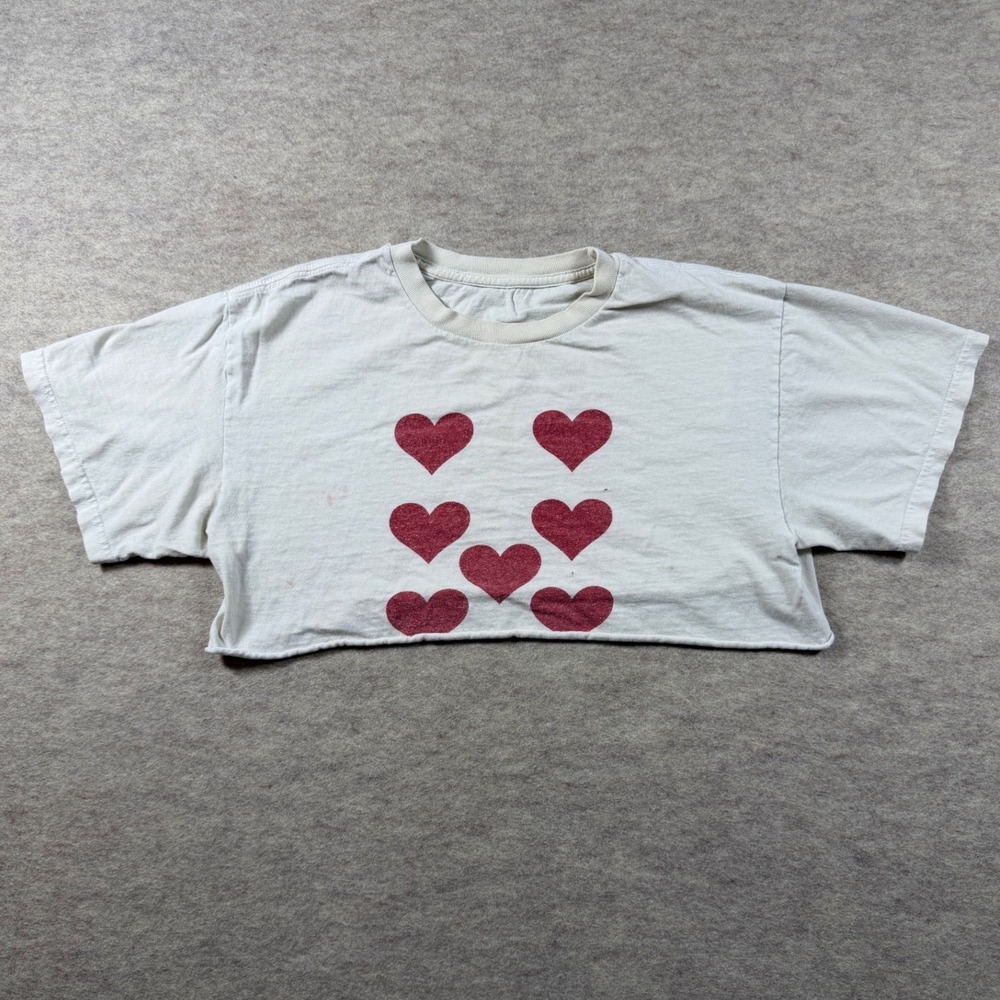 Brandy Melville J Galt Cropped Distressed 9 Heart T-Shirt Off-White M